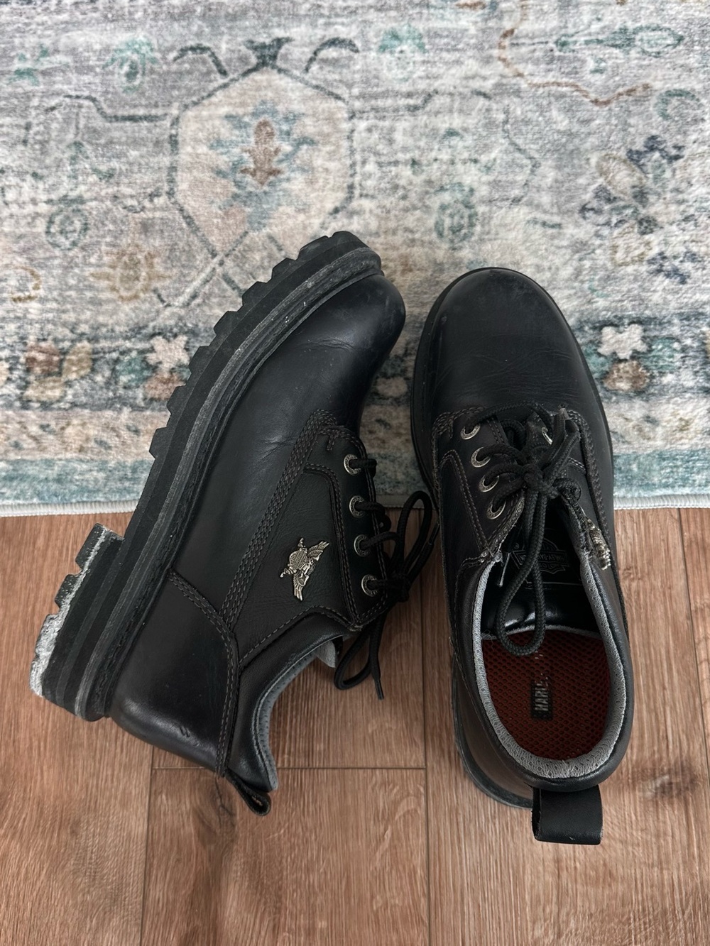 Harley-Davidson Black Men's Lace-Up Leather Boots with Metal Logo